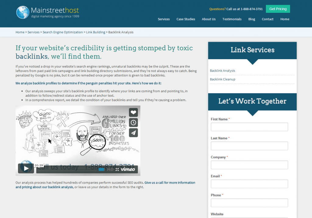 Landing Page Example - Backlink Analysis Services