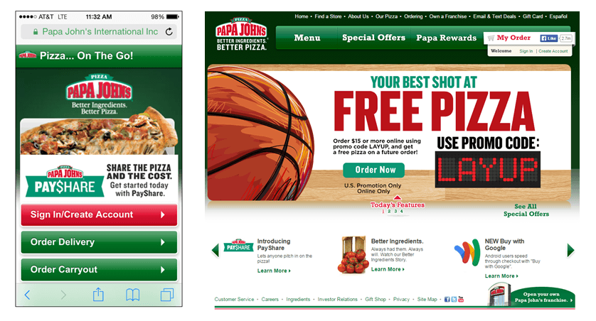 Papa John's Mobile Site Papa John's