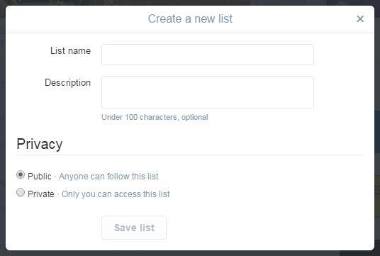 Create a New Twitter List Twitter Lists Create New List