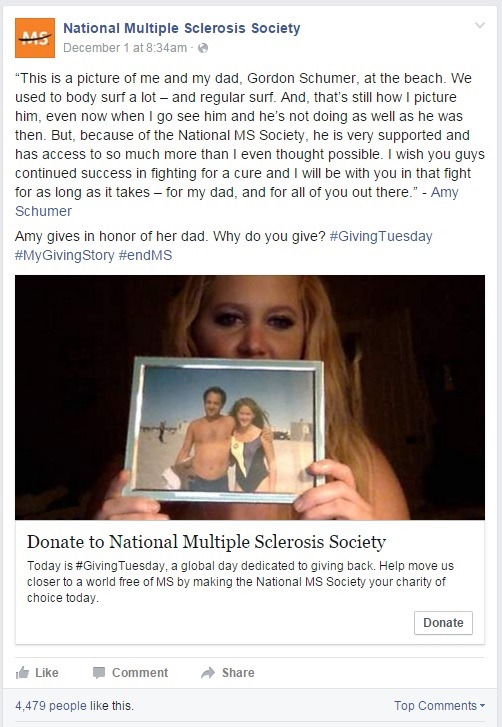 Amy Schumer Multiple Sclerosis Facebook charity Multiple Sclerosis Facebook Charity
