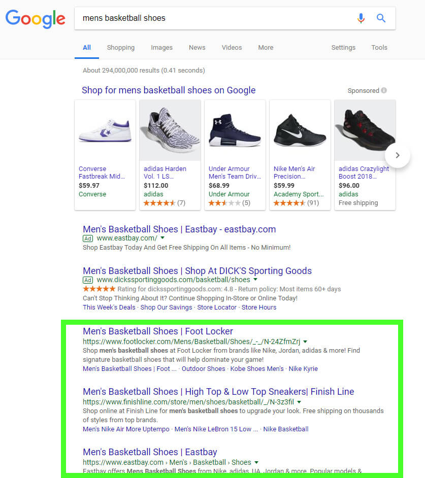 Organic Search Results Page