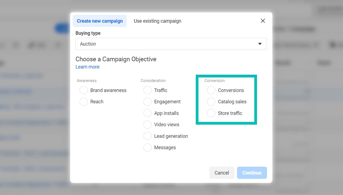 Facebook Ads Conversion Objective Options